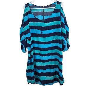 Express Womens‎ Shift Dress Size Medium Blue Striped Cold Shoulder Short Sleeve